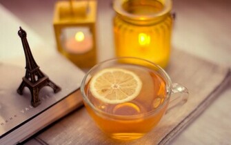 Lemon Tea Figurine Eiffel Candles Drink Wallpaper HD Cup