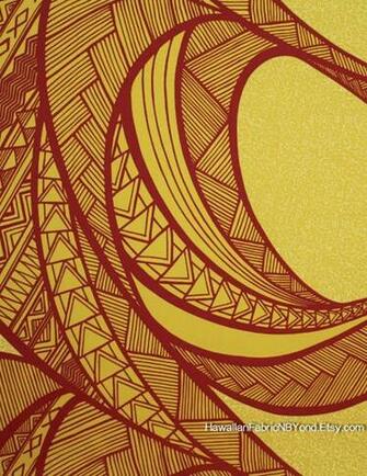 Fabricnby Polynesian Tapa Tattoo Patterns On A Yellow And Gold