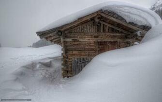 Wallpaper Winter Drifts Snow Cabin Desktop