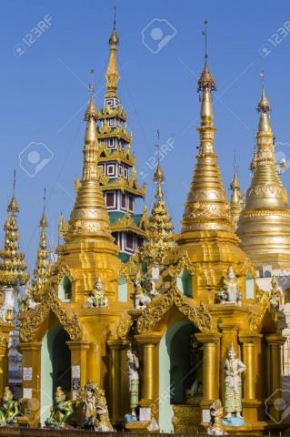 Stock Photo In Shwedagon Pagoda Blue Sky Background Yangon