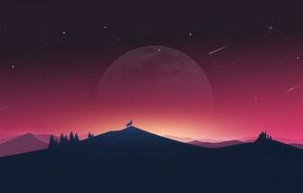 Wallpaper Sunset The Moon Wolf Art Image For Desktop