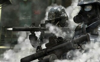 Soldiers Guns Gas Masks Wallpaper