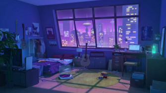 Purple Bedroom Anime House Drawing Illustration