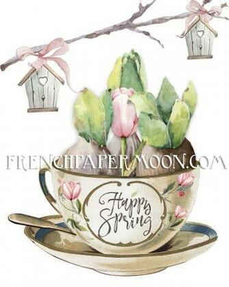 Digital Happy Spring Printable Bulbs Teacup Wood