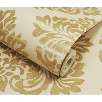 Decorline Sparkle Damask Designer Featurewallpaper Cream Gold