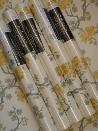 Cream Background With Lemon Oriental Floral Pattern Showing Grey