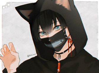 All Male Animal Ears Black Hair Blue Eyes Catboy Choker Close