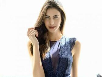 Wallpaper Long Haired Brunette In Blue X