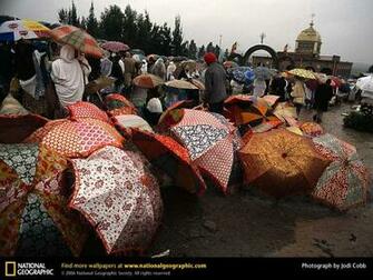 Cluster Of Ornate Umbrellas Enlivens A Dreary Day In Addis Ababa As