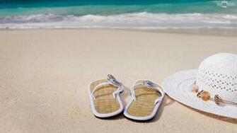 Summer Beach Sandals And Straw Hat Wallpaper Pictures