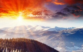 Beautiful Winter Sunset Landscape HD Desktop Wallpaper