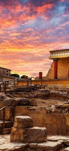 Greece Crete Stairs Buildings Clouds Sunset iPhone