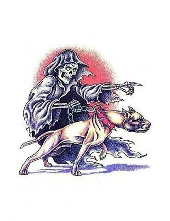 Death Grim Reaper With Pitbull Tattoo Jpg