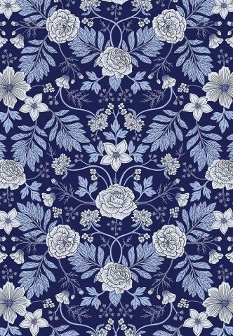 Light Blue Cobalt White Floral Pattern By Somecallmebeth