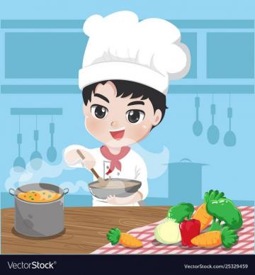 Young Chef Is Cooking Royalty Vector Image Cartoon Clip Art