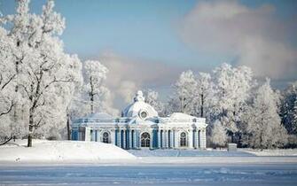 Winter Trees Nice Temple Field Wallpaper