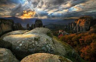 Wallpaper Sky Rock Stone Greece Monasteries Of Meteora