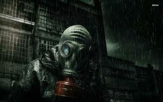 Gas Mask Art Wearing A In The Rain Wallpaper