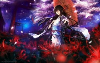 Wallpaper Girl Kimono Umbrella Flowers Desktop