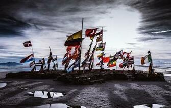 Wallpaper Sea Shore Flags Antarctica Image For Desktop