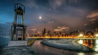 Wallpaper Lighthouse River Night Buildings Coast Guard