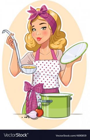 Housewife Girl Cooking Food Eps10 Vector Illustration Isolated