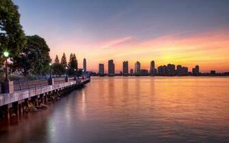 Town Waterfront Buildings Skyscrapers River Stock Photos