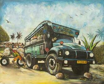 Original Painting Of A West African Truck Trotro I Novica