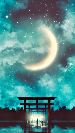 Shrine Gate Night Sky Anime Scenery 4k Wallpaper