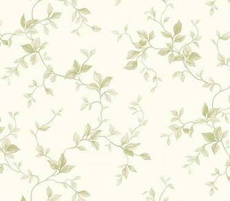 Green On White Leaf Ivy Toile Wallpaper