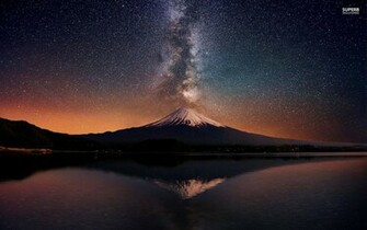 Mount Fuji Night Stars Sea Wallpaper