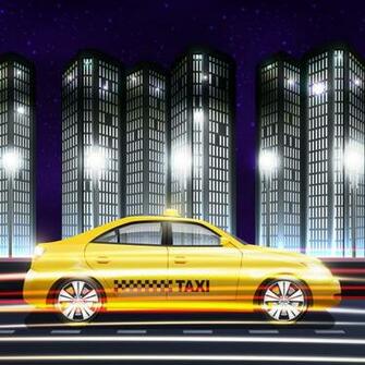 Taxi In City Background Vectors Clipart Graphics
