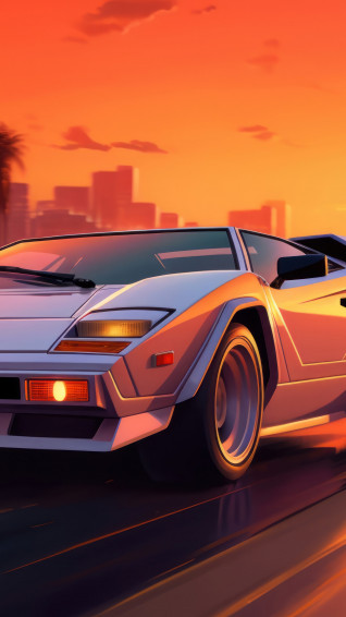 Lamborghini Sports Car Sunset Palm Trees 4k Wallpaper iPhone HD