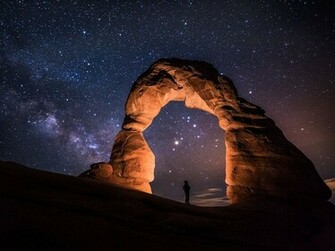 Picture Of Delicate Arch Lit At Night In Arches National Park Utah