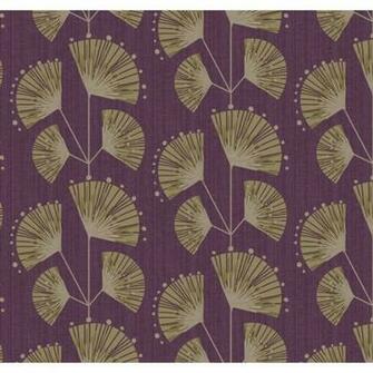 Pure Art Deco Floral Trail Purple Soft Taupe Gold Wallpaper By