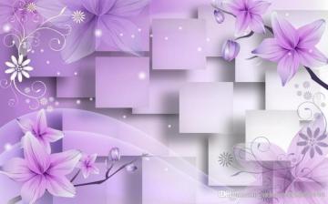 Photo Customize Size 3d Purple Wallpaper Flowers Lily