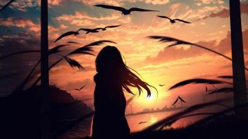 Sunset Anime Girl Silhouette 4k Wallpaper iPhone HD Phone 6650f