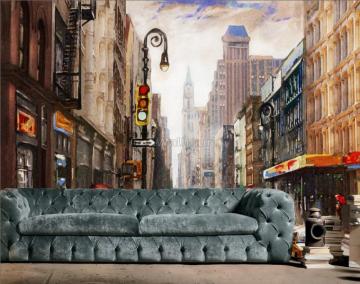 Oil Paintinging Style Street Of New York City Landscape