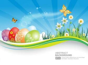 Easter Natural Banner With Eggs Background Blue Butterfly Vector