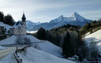 Berchtesgaden Bavaria Germany Bavarian Alps Mount Watzmann Winter Road