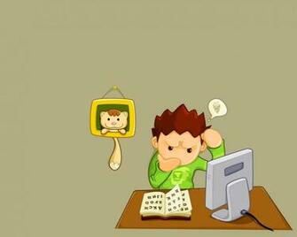 Young Programmer Boy Cat Computer Fun Gray