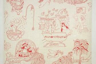 1970s Retro Vintage Wallpaper Red Bain Bathroom Shower Rosie S