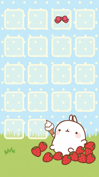 Molang Strawberry Home Screen Kawaii Wallpaper iPhone