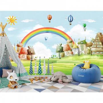 Kids Wall Paper Sticker Cartoon Rainbow Photo Wallpaper Mural