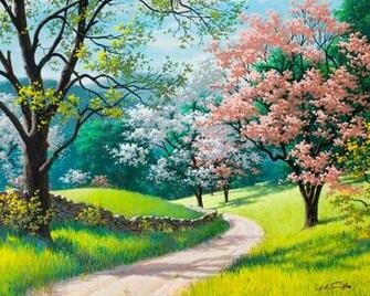 Spring Trees Path Grass Fences Desktop Pc And Mac Wallpaper