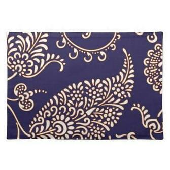 Navy Cobalt Blue Paisley Print Chic Girly Floral Vintage Henna
