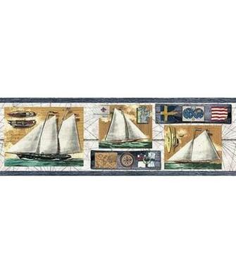 Dark Blue Sailboat Nautical Wallpaper Border