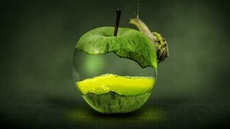 4k Wallpaper Snail Green Apple Digital Art UHD Image