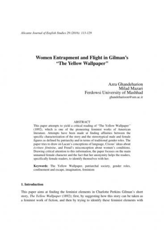 Pdf Women Entrapment And Flight In Gilman S The Yellow Wallpaper
