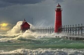 The Storm Grand Haven Lighthouse Michigan By John